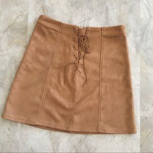 Camel Colored Suede Lace Up Skirt